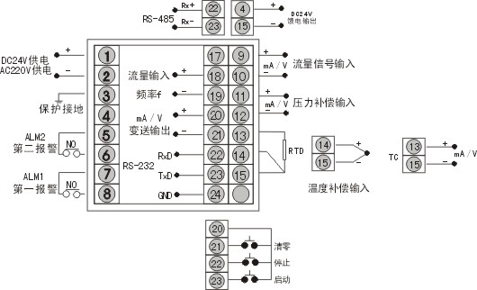 流量積算儀接線(xiàn)圖